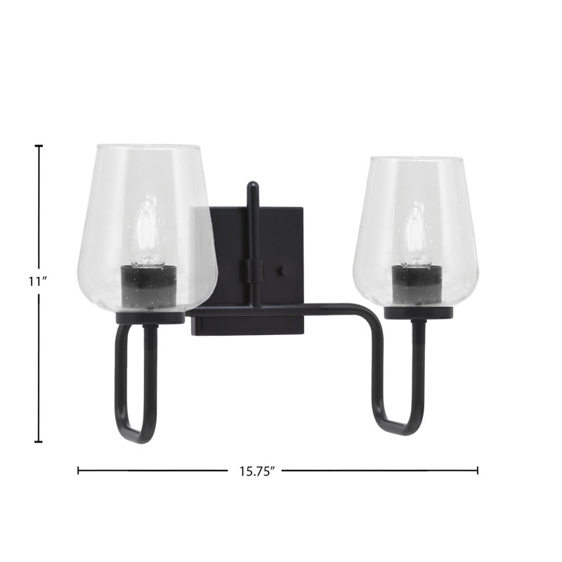 Barre d'éclairage de salle de bain 2 lumières Amarmula, finition noir mat, verre à bulles transparent 5 po