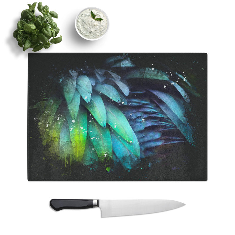 Tempered Glass Parrot Feathers Chopping Board, 20 cm x 28.5 cm