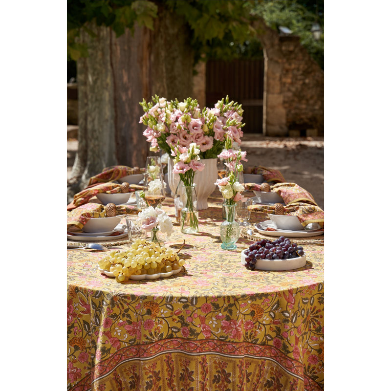 Damaris Tablecloth - Pink/Mustard - 71" x 142", 142" L x 71" W