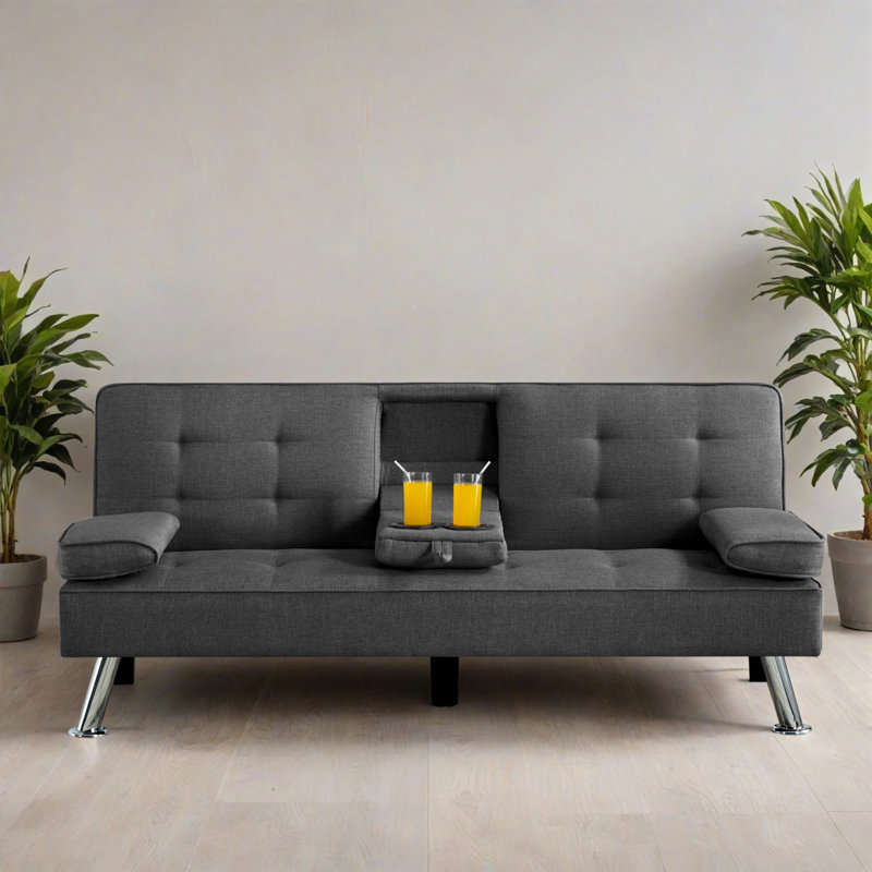 65.32" Wide Convertible Upholstered Reclining Sleeper Sofa Bed, Dark Gray