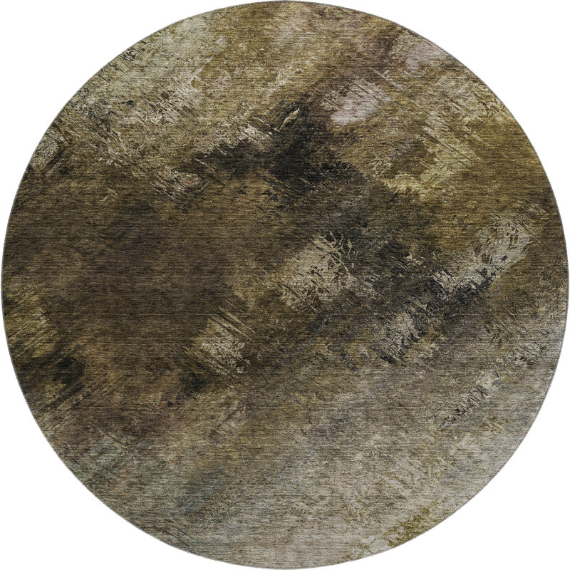 Premium Machine Washable Cerrito AMF590 Chocolate Round Rug, Round 8'