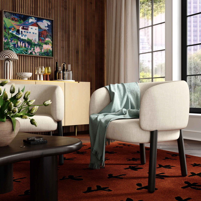 Fauteuil d'appoint en chenille Foxy, Crème, crème, Marron foncé