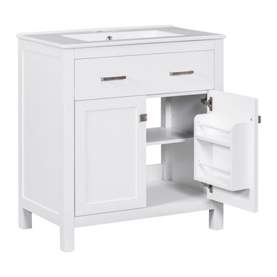 Ensemble de meuble-lavabo moderne 60 po avec double meuble-lavabo en céramique avec tiroir, porte et armoire de rangement