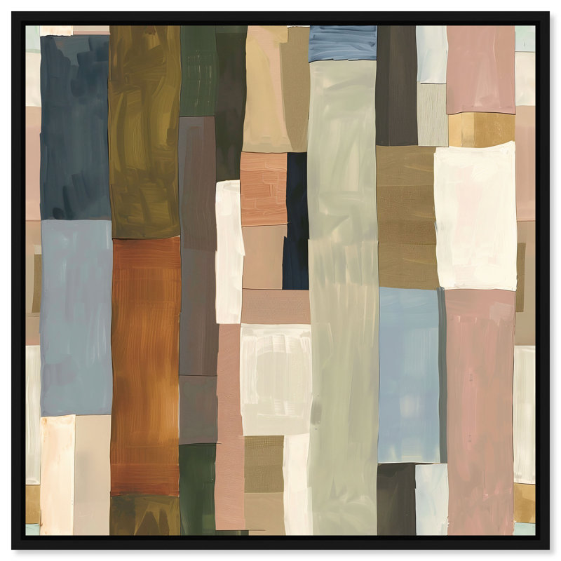 Beige Blocks II Canvas Abstract Print by Oliver Gal, Black Frame, 12 x 12, 13"H x 13"W, Black Frame