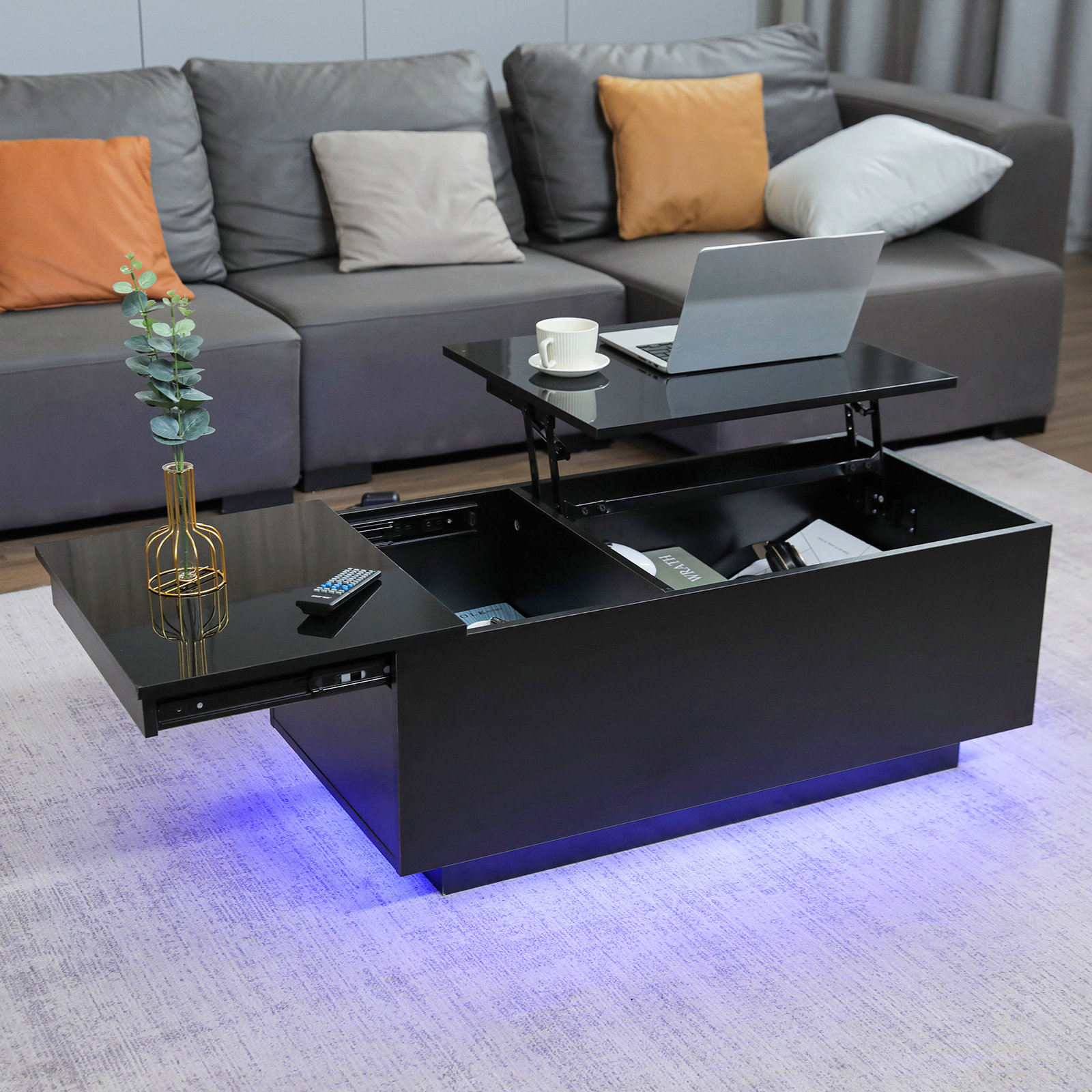 Wade Logan® Anushree Lift Top Coffee Table with Charging Station, RGB LED Lights and Hidden Storage & Reviews | Wayfair
