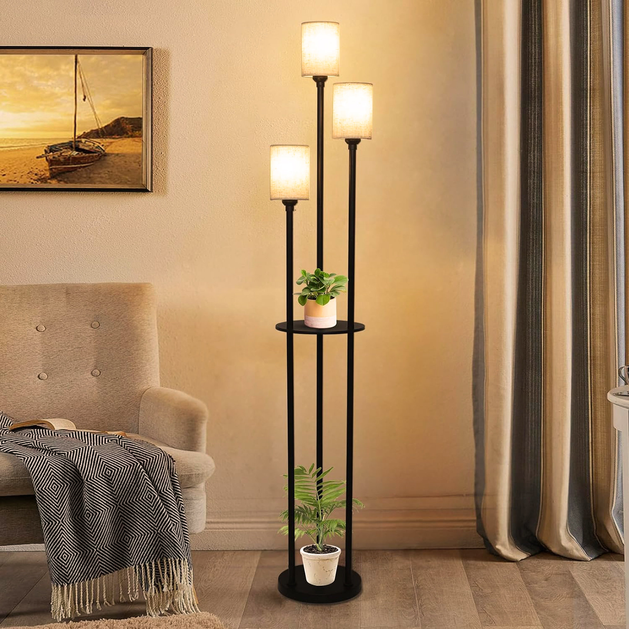 Image showcasing Latitude Run® Floor Lamp with Shelves, Modern Floor Lamps for Living ...