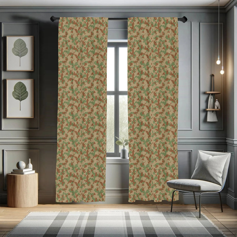 Camouflage Semi-Sheer Rod Pocket Curtain Panels, 28" x 84", Dark Tan