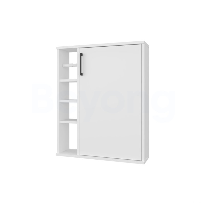 Armoire de salle de bain blanche à 1 porte avec 4 tablettes ouvertes