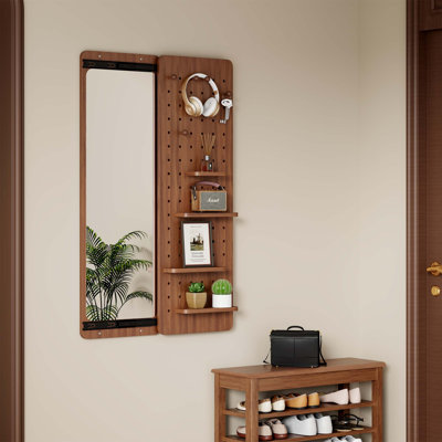Wall Mounted Full Length Mirror With Shelf And Hook, Multifunctional Design For Bedroom, Living Room, And Entrance