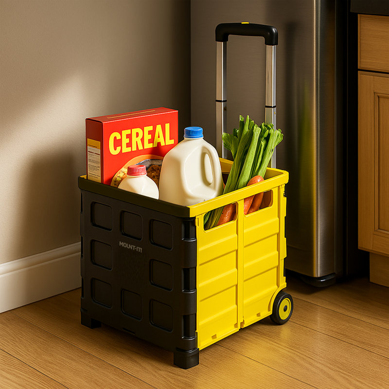 Mount-It! Rolling Utility Cart, Folding and Collapsible Hand Truck Dolly, 55 Lbs. Capacity, 16.5" H x 14.75" W x 3" D