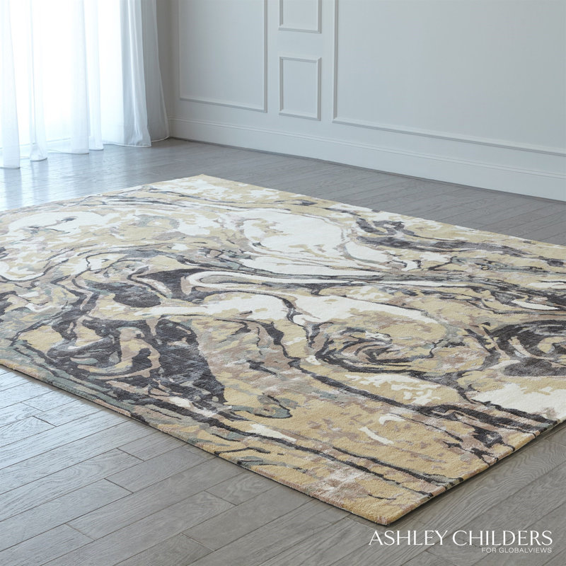 Marbleized Hand Tufted Abstract Area Rug, Rectangle 6' x 9'