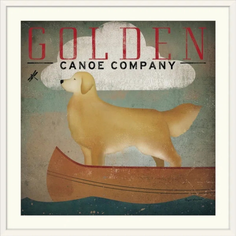 « golden dog canoë co » par ryan fowler, affiche rétro, H 24 po x l 24 po, Impression encadrée, Blanc