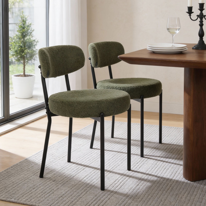 Ensemble de chaises de salle à manger en sherpa Boucle, Vert, 2