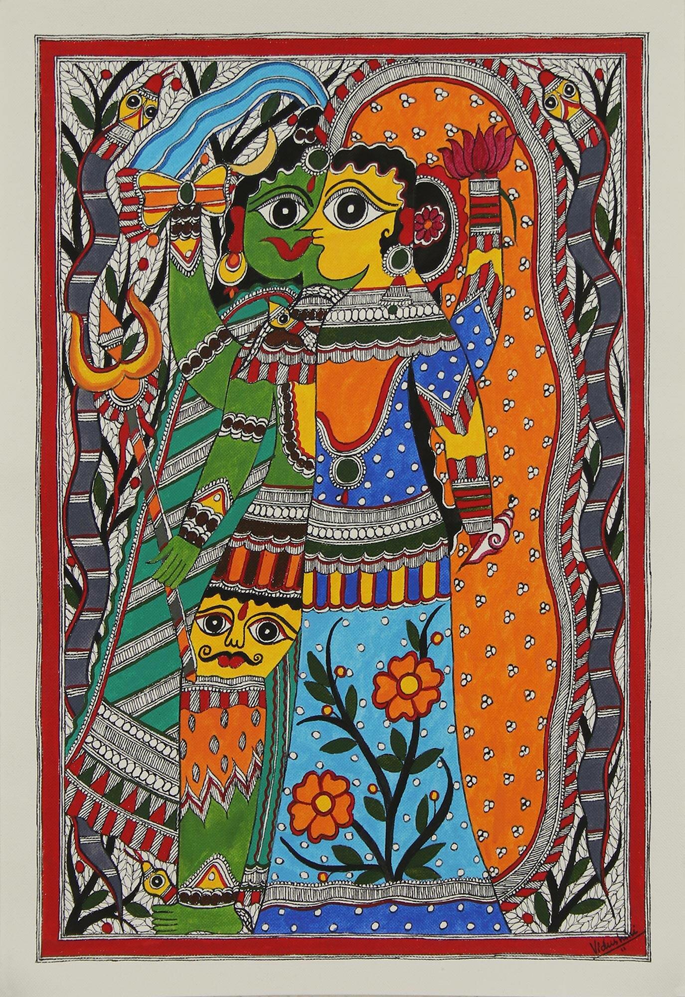 World Menagerie Canvas Ardhnareshwar the Divine Union Madhubani