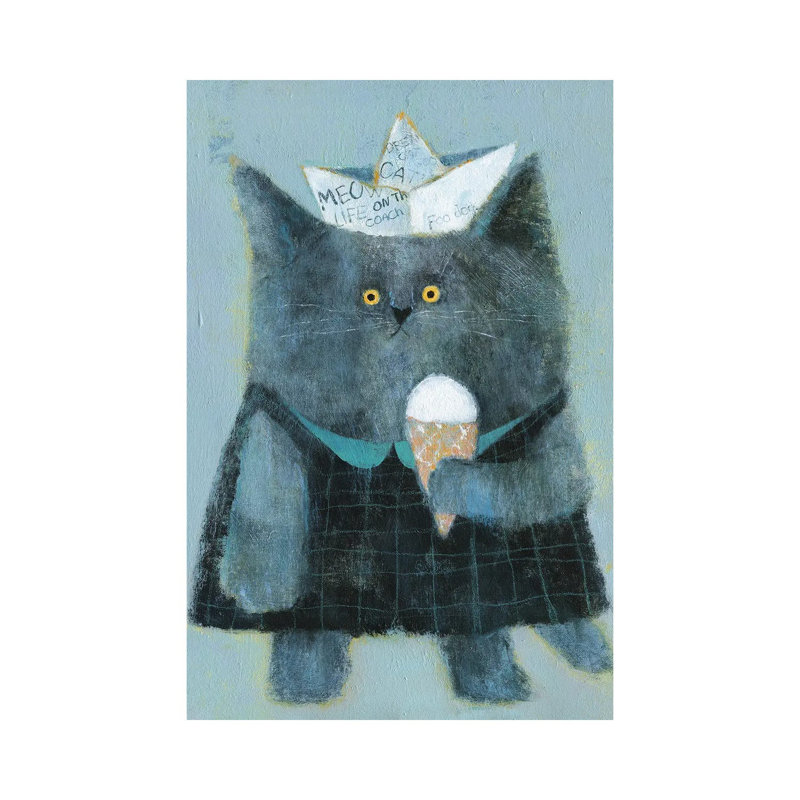 The Cat With Paper Hat And Icecream by Natalia Shaloshvili - Painting on Canvas, 152.4cm H x 101.6cm W x 3.81cm D