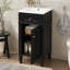 Ensemble de meuble-lavabo simple de 16 po avec lavabo en céramique, ensemble de meuble-lavabo autoportant avec porte à fermeture douce, tablette réglable, style français, pieds pleins, noir-1066872539