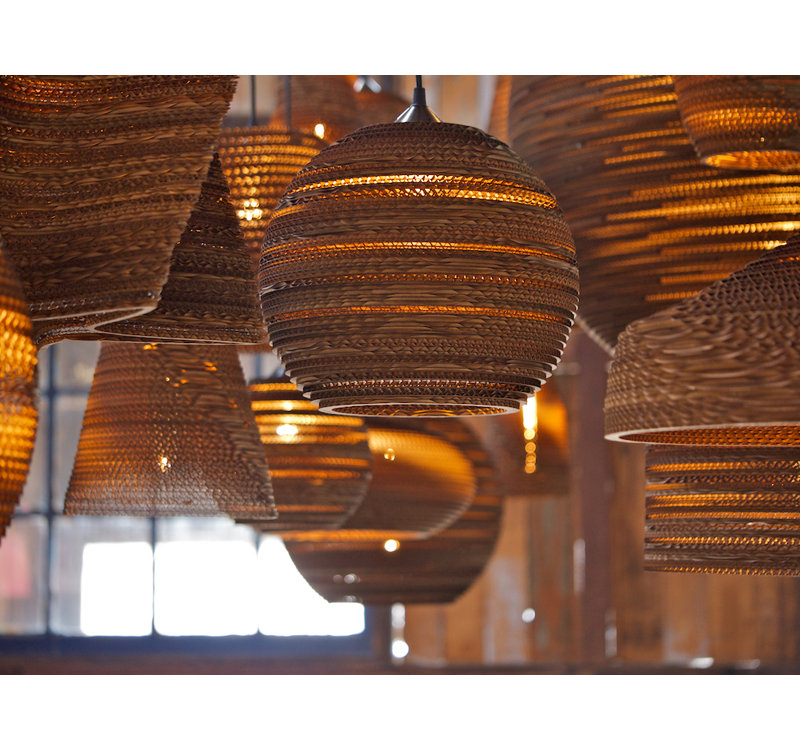 Scraplight Globe Recycled Cardboard Pendant Light - Moon, 12" H x 14" W x 14" D, White
