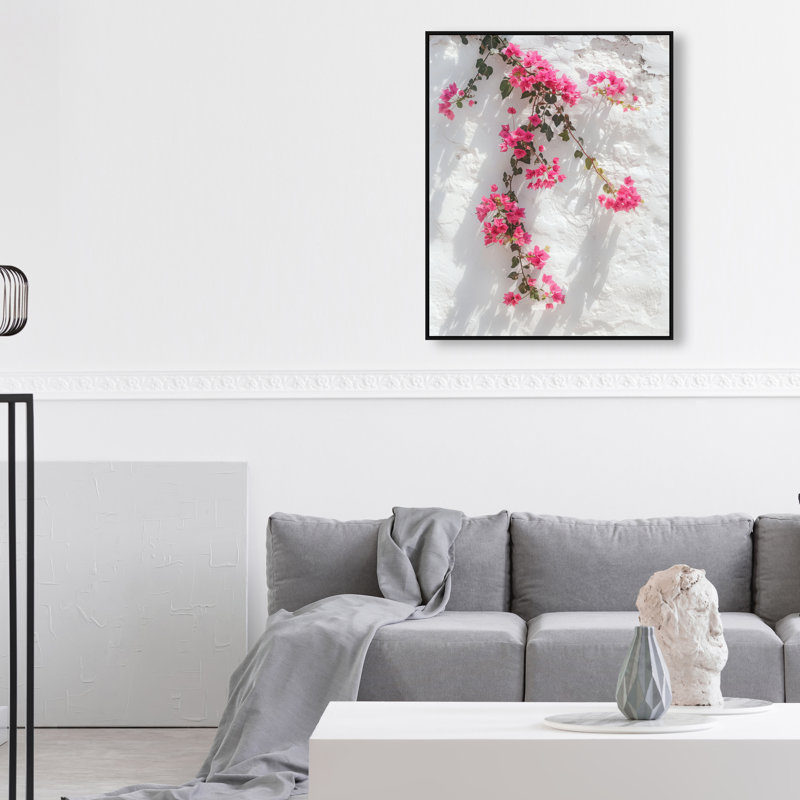 Santorini Blush Print by Oliver Gal, 31"H x 37"W, Black Floater Frame