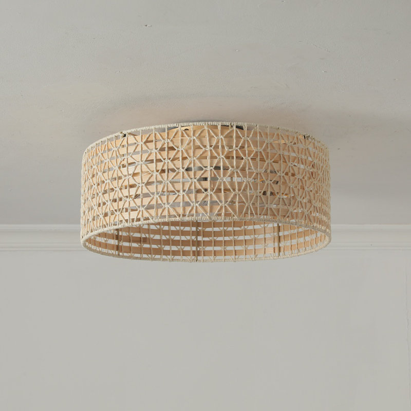 Plafonnier encastré 4 lumières en bambou avec ventilateur Boho