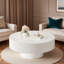 Modern Round Coffee Table With Edge Grooves, Thick Tabletop And Sturdy Base-380910950