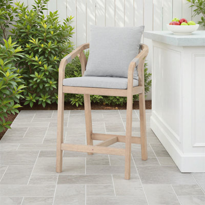 Marinee 38" H Acacia Wood Outdoor Bar Stool With Cushions