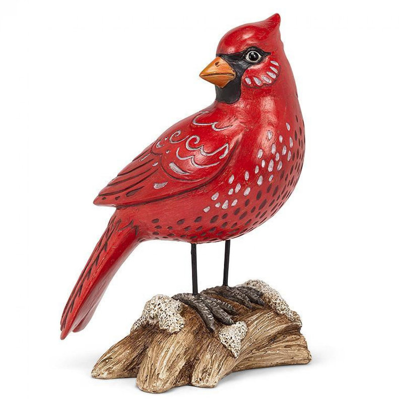 Figurine debout cardinal sur bûche