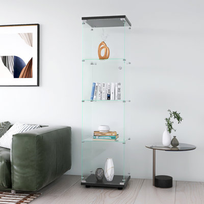 Vitrine en verre avec 4 tablettes et porte