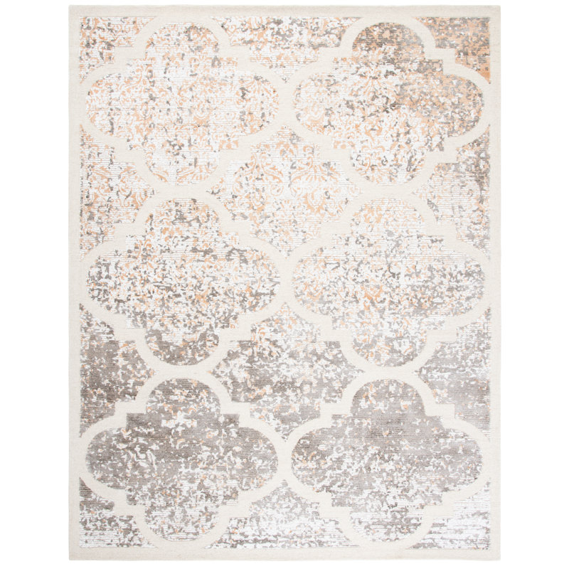 Akims 600 Hand Tufted Wool/Viscose Geometric Rug in Beige/Ivory, Rectangle 6' x 9'
