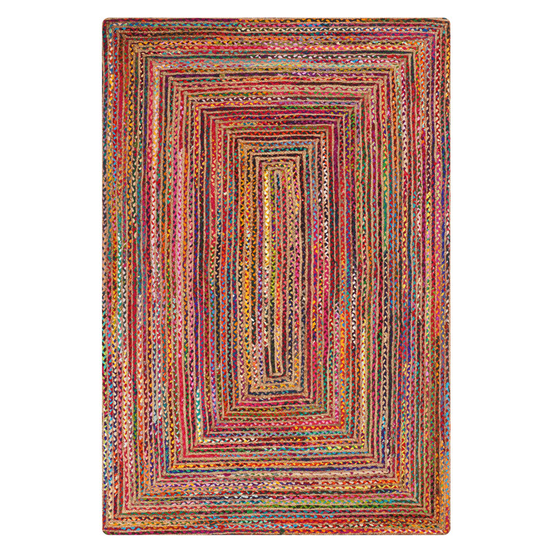 Hand Braided Cotton & Jute Contemporary Dark Multicolor Indoor / Outdoor Rectangle Area Rugs, Rectangle 3' x 5'