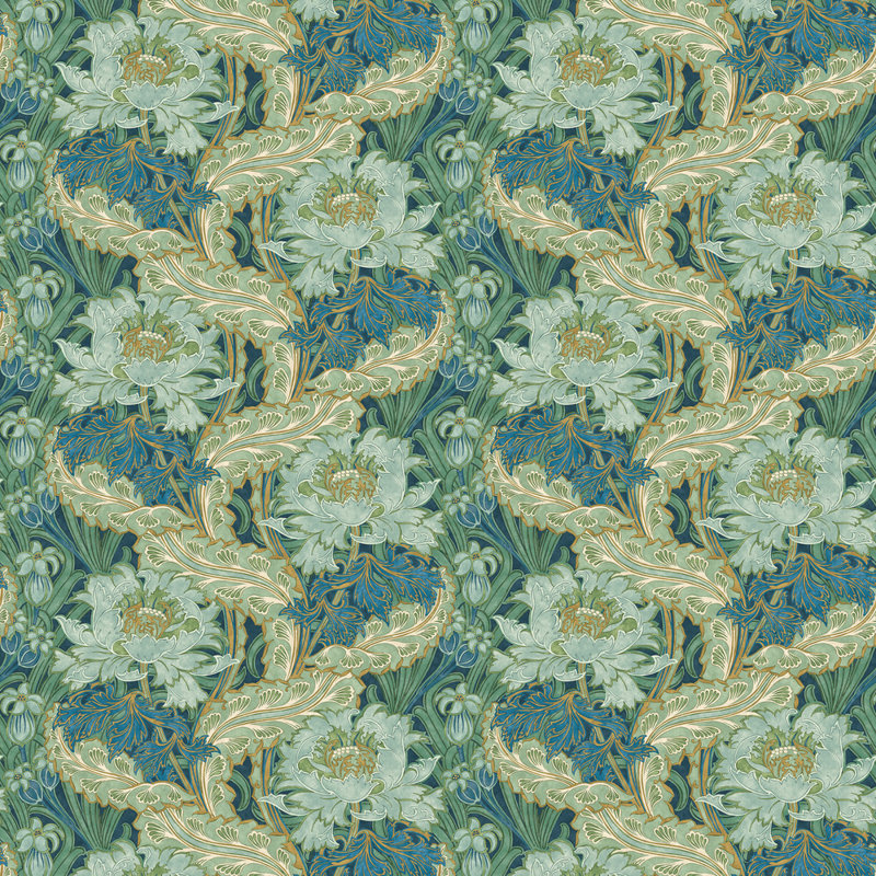 2'9" L x 27.58" W Wallpaper Roll, Indigo/Teal