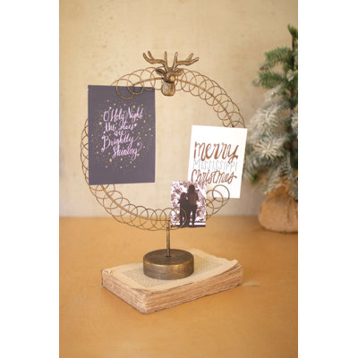  17"H Round Wire Christmas Card Holder on Stand – Rustic Metal Holiday Display