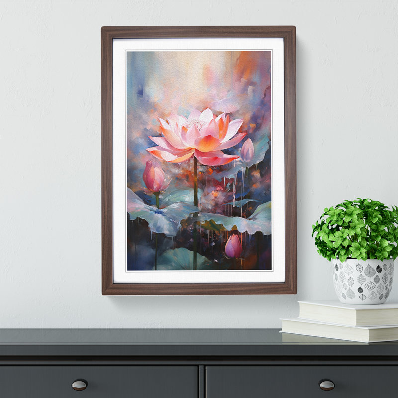 Lotus Flower Action No.2 - Single Picture Frame Print on Wood, 64cm H x 46cm W x 2cm D, Walnut