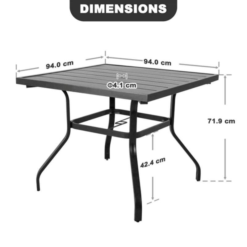 Outdoor Square 94 cm Iron Dining Table with 4 cm Parasol Hole