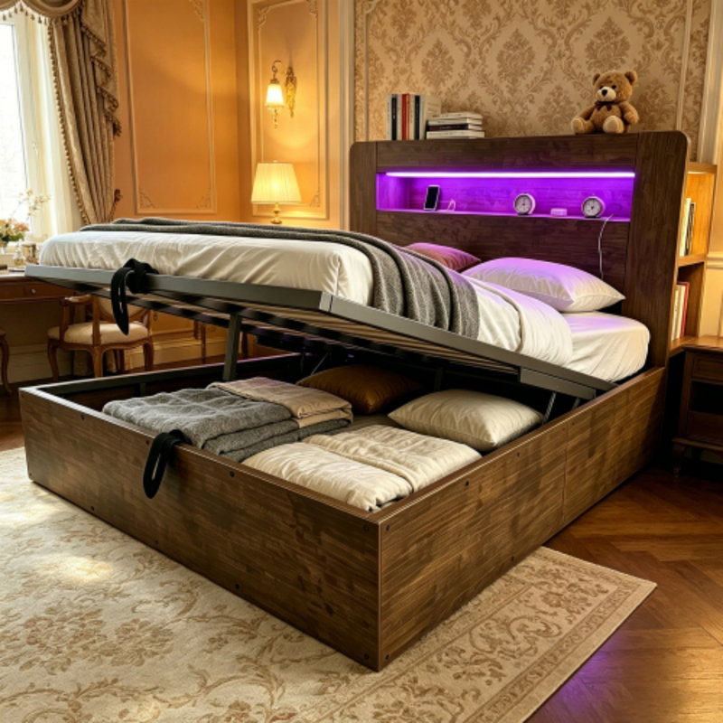 European Double (140 x 200 cm) Bed, Brown