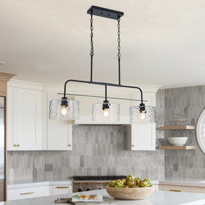Luminaire suspendu pour îlot de cuisine 3 lumières en verre d'eau