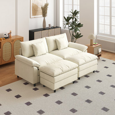 Chenille Double Sofa With Two Footrests