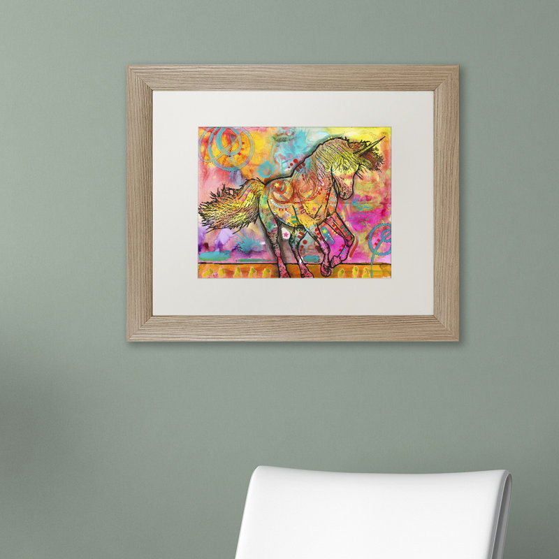 « licorne », impression, H 16 po x l 20 po x p 0,5 po, Cadre argenté, Blanc