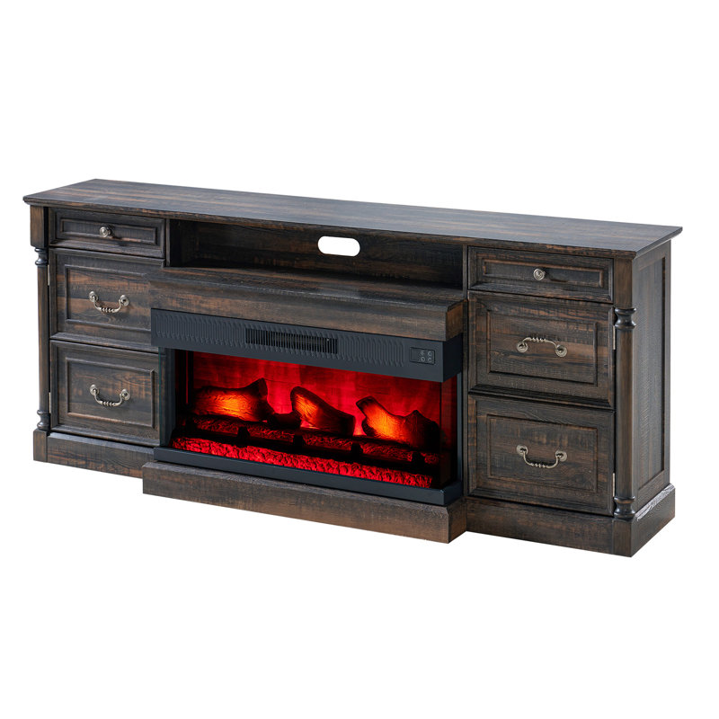 Meuble télé de ferme 75 po avec 2 portes et 3 tiroirs en verre fermés Alvilda, Bois espresso