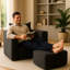 Assise en velours côtelé simple avec siège noir, siège souple, rembourrage haute densité, look moderne, style décontracté, salon sans assemblage et confortable