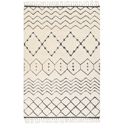 Tapis crème / gris anthracite en laine noué à la main Saater