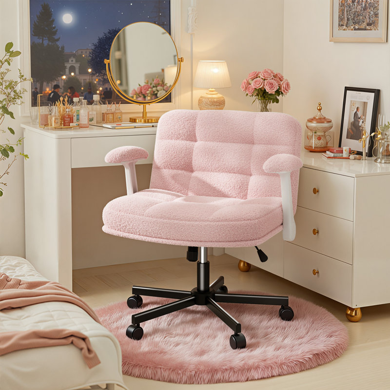 Home Office Desk Chair With Wheels And Flip-Up Arms, Pink
