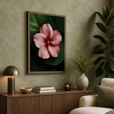 Pink Blossom in Green Botanical - Wrapped Canvas