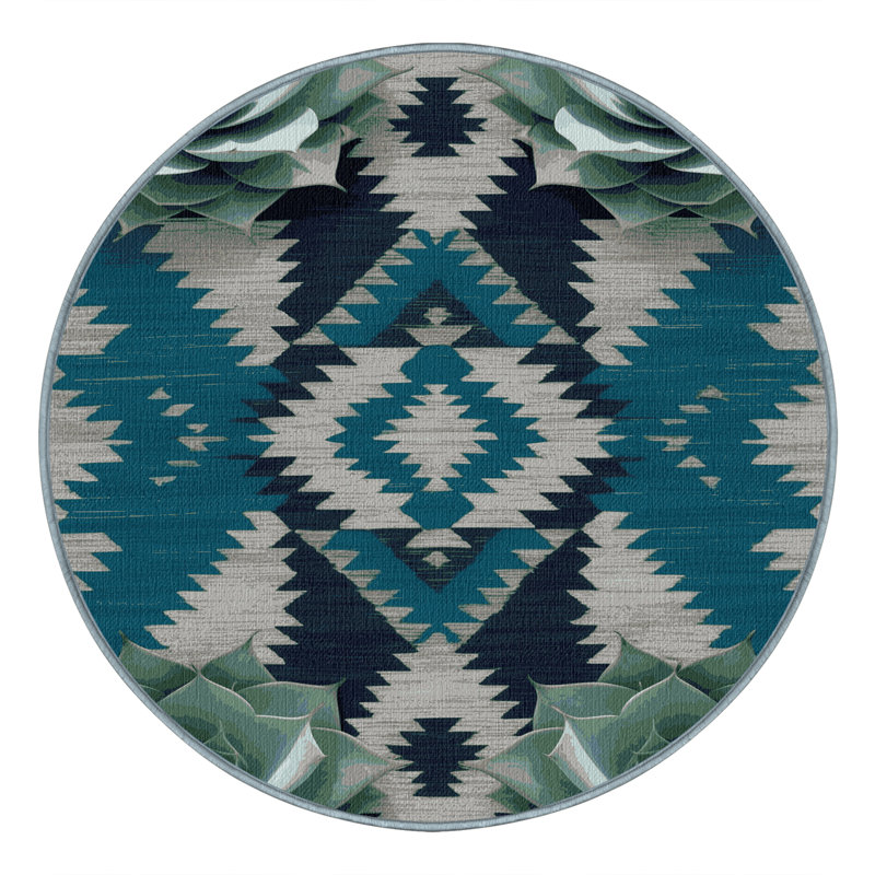 Washable Agave Plant Southwestern Area Rug, Round 6'
