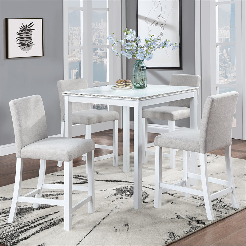 Table de salle à manger en bois, table de cuisine pour petit espace, table de comptoir pour 4 personnes, blanc