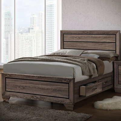 Transitional Queen Bed With Side Storage In Warm Washed Taupe Practical And Stylish Storage,