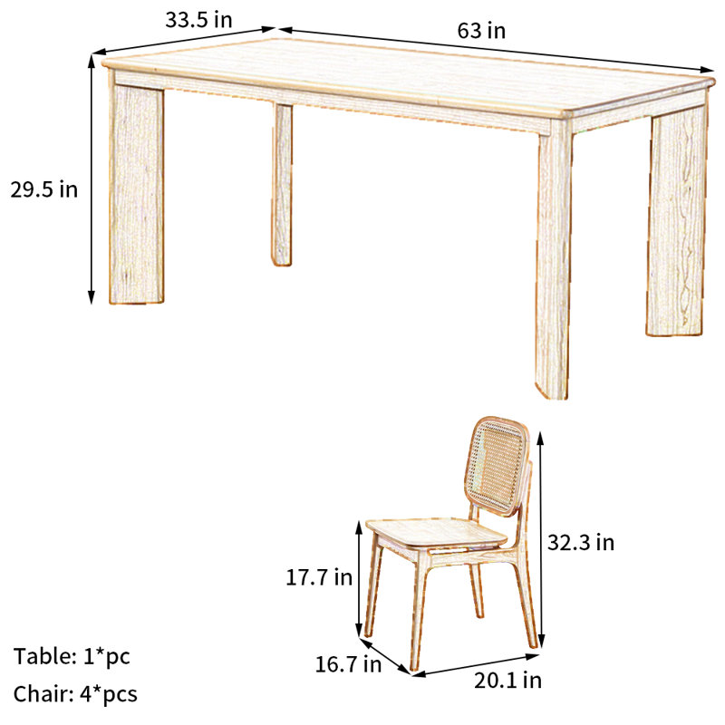 Cherry Wood Rectangular Dining Table Set