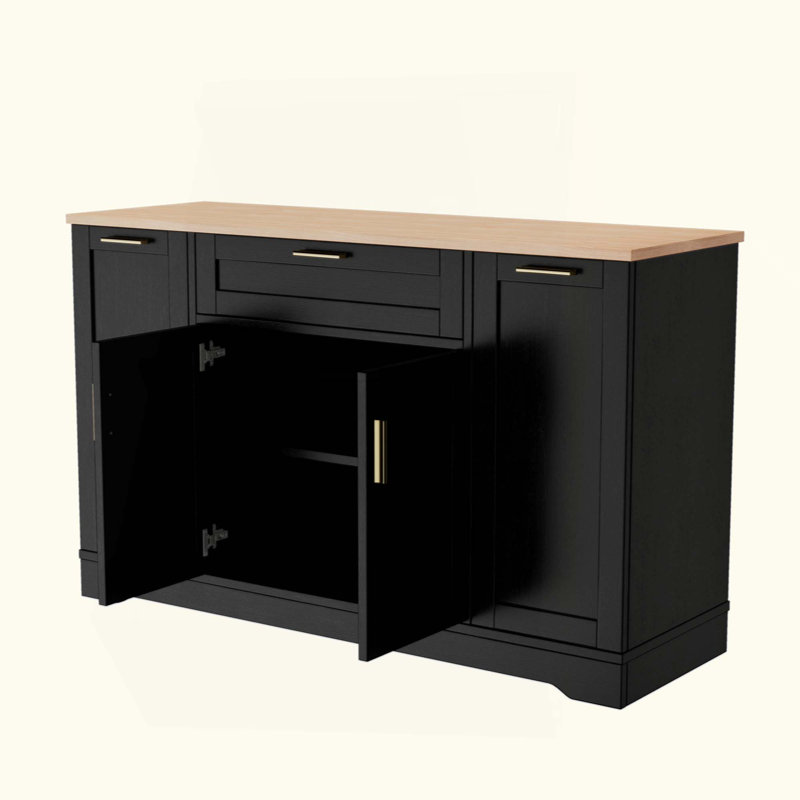 Multi-Functional Storage Sideboard, Extendable Dining Table, Adjustable Shelves, 3-Tier Pull-Out Rack, Kitchen Island Storage For Kitchen, Dining Room, Living Room