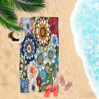 Serviette de plage en microfibre Boho, L 60 po x l 80 po | Rétro, rustique, aquarelle, floral, serviette légère pour le yoga, les sports, les voyages, le camping, la natation, vous recevrez un sac fourre-tout en toile de style plage