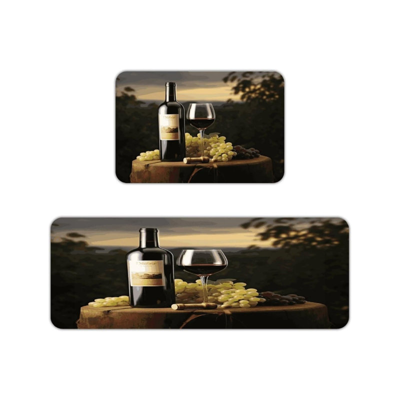 Ensemble de 2 tapis de cuisine à imprimé tonneau de vin pour la cuisine et la cave à vin, brun et beige