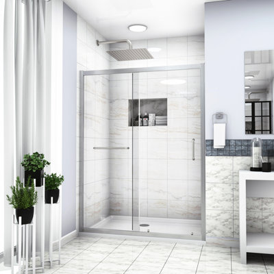 Porte de douche en nickel brossé 60 po x 72 po, verre trempé remarquable, armoire de douche coulissante simple pour salle de bain élégante, option de mise à niveau